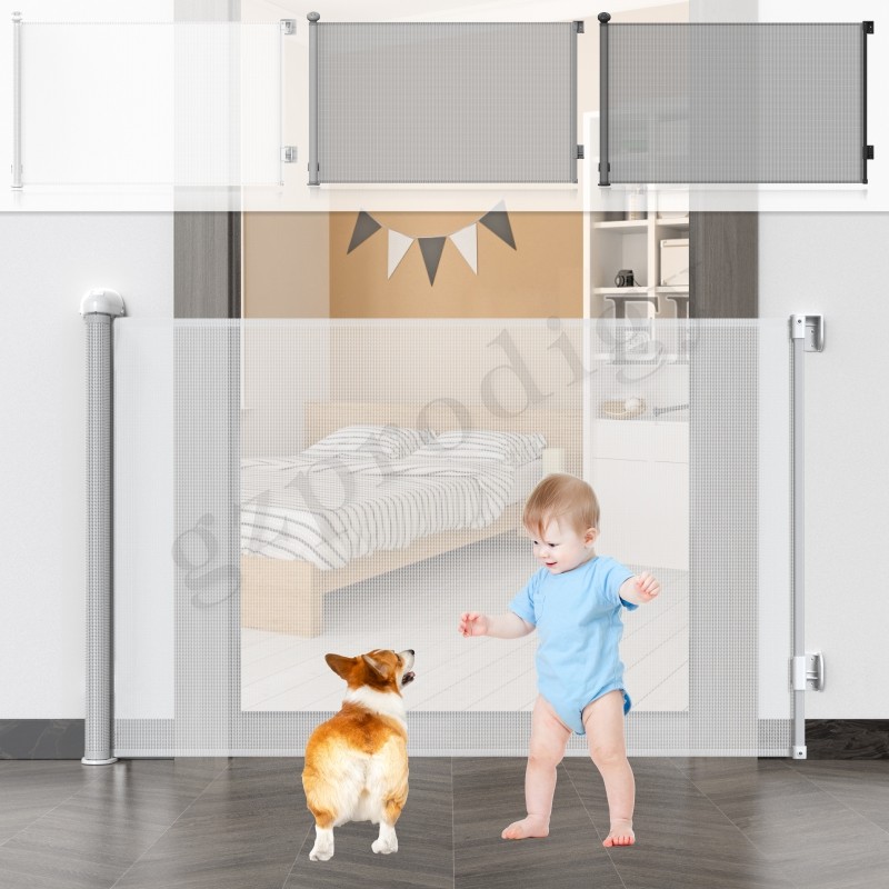 Baby Proof Infants Foldable Safety Gate Retractable Dog Gate For Doorway 84 Inch Retractable Mesh Gate