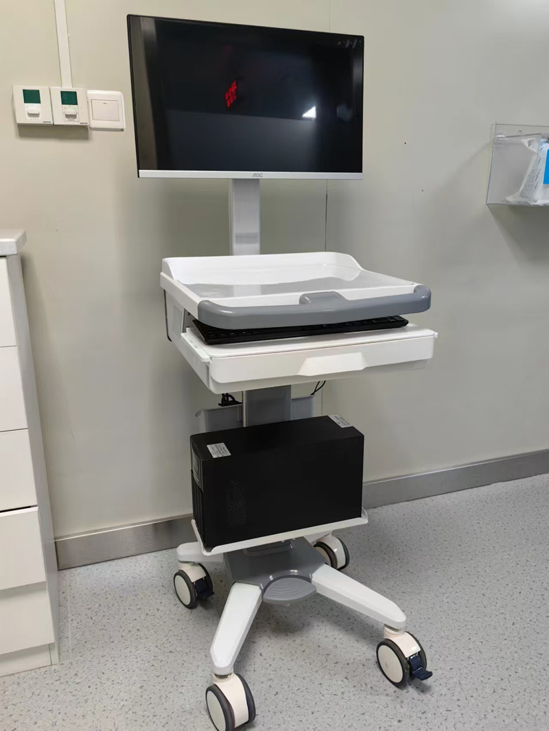 Height Adjustable Medical Computer Cart With Locking Drawers Mobile Laptop Workstation