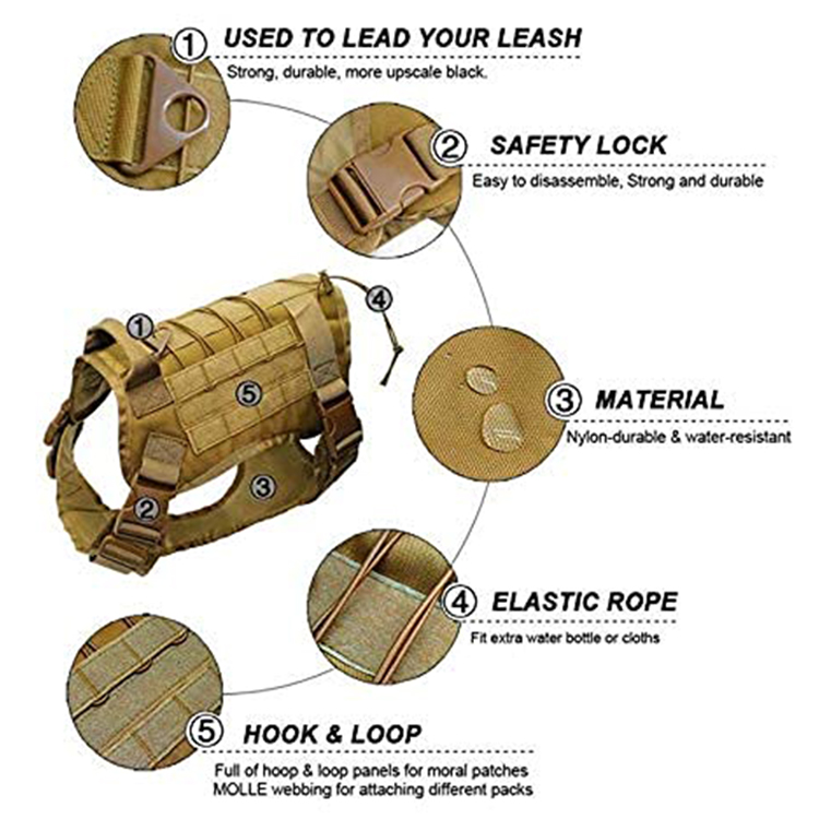 Heavy Duty Pet Collar Leash Tactical Dog Harness Vest with Handle