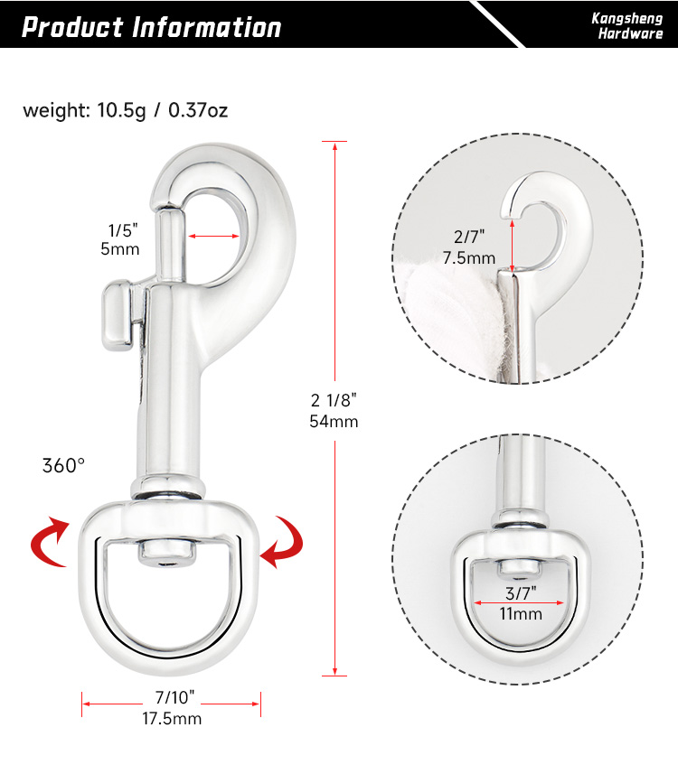 3/7" Metal Snap Hook Clasp for Handbags 11mm Bag Hook Max Load Capacity 94kg 9 Colors