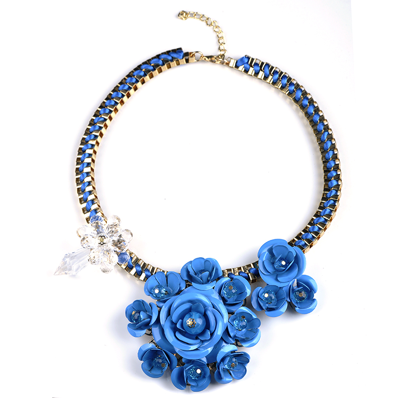 Hot Sale Fashion new multi color flower necklaces pendant chunky statement necklace