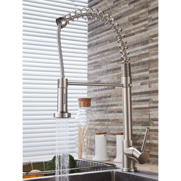 304 Stainless Steel Gold Kitchen Taps Pull Down Sprayer Spring Kitchen Mixer Faucet