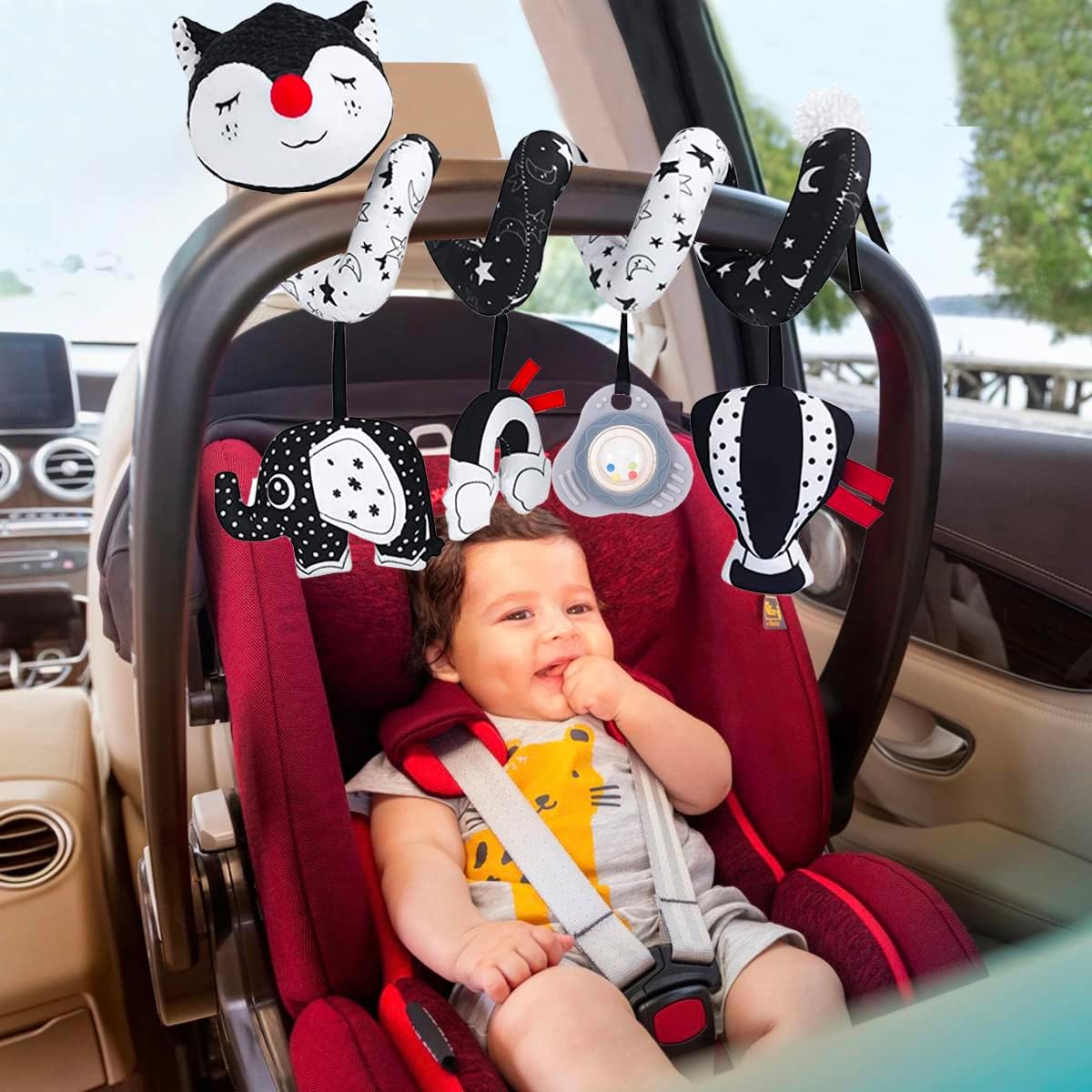 Newborn Musical Black Fox Stroller Toys High Contrast Black and White Toys for Babies