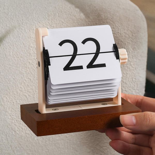 Farmhouse Aesthetic Desk Accessories Wooden Block Perpetual Calendar Daily Desktop Standing Flip Calendar with Large Display