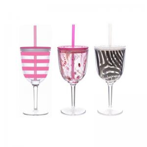Quality 12oz double wall plastic goblet with straw BPA FREE 2015 New wholesale