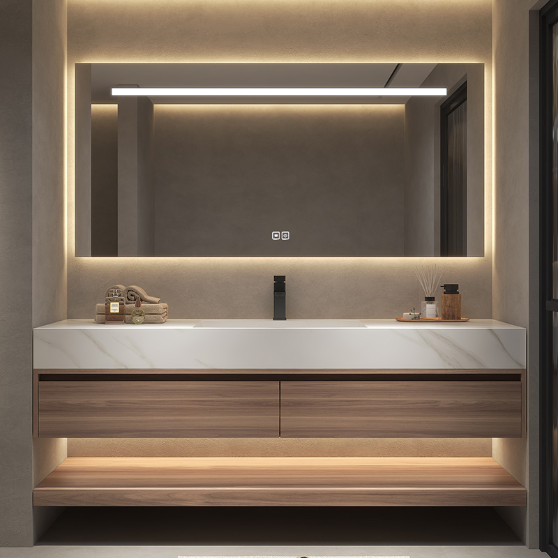 Handles Modern Style Hotel Bathroom Furniture Customized Size Vanity Cabinet with Sink