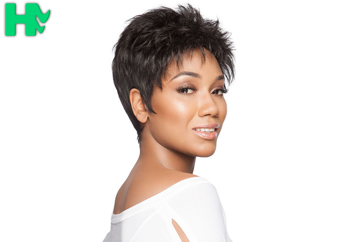 Short Brown Fiber Sythetic Hair Wig Style African American Short Straight Wig