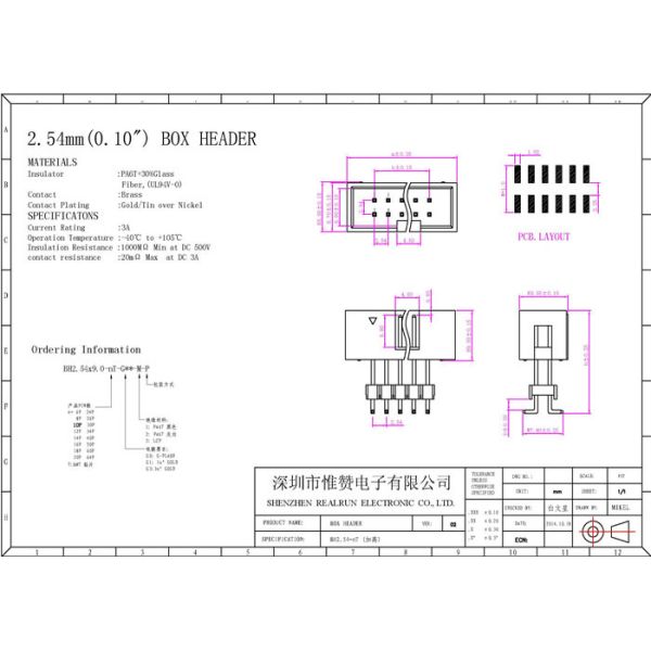 Double Plastic Box Header 2.54 Mm SMT Type PCB Board Gold Flash 3.0AMP