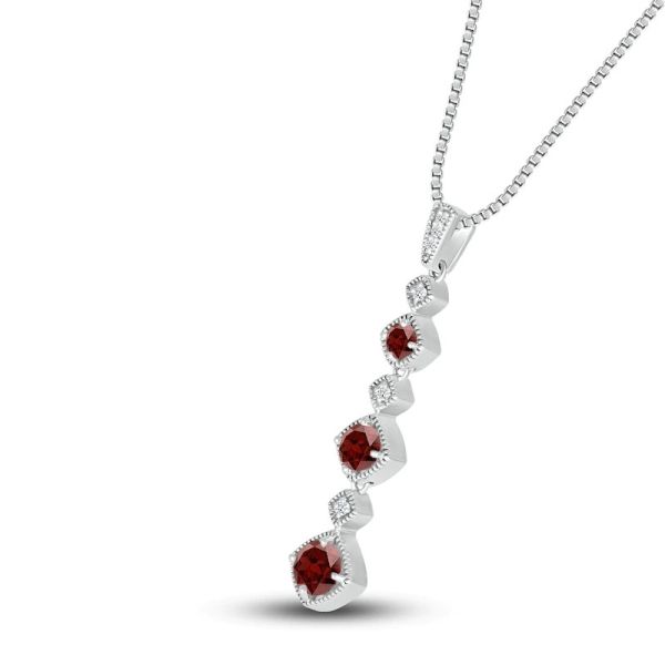Natural Garnet Necklace 1/20 ct tw Diamonds With 925 Sterling Silver