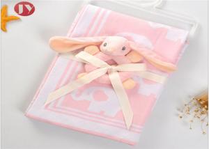 Quality Infant Swaddle Warm Baby Blanket 100% Cotton Knitted Soft Baby Jacquard With Animal Plush Hand Bell wholesale
