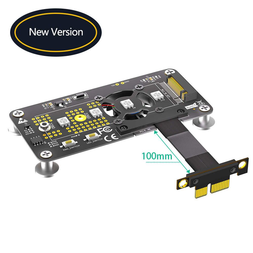 PCI- E X1 to M.2 NVME NGFF SSD Adapter Extension Cable With Cooling Fan and Automatic Discoloration LED.