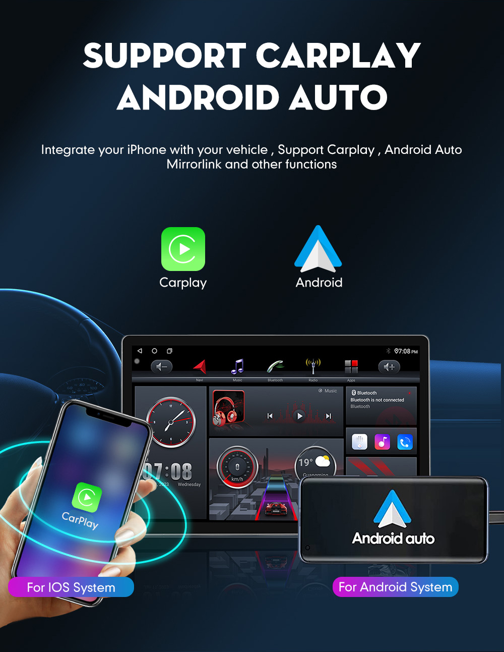 Touch Screen Android Car Radio 2.5D GPS Navigation Multimedia Player 1Din 13" Universal