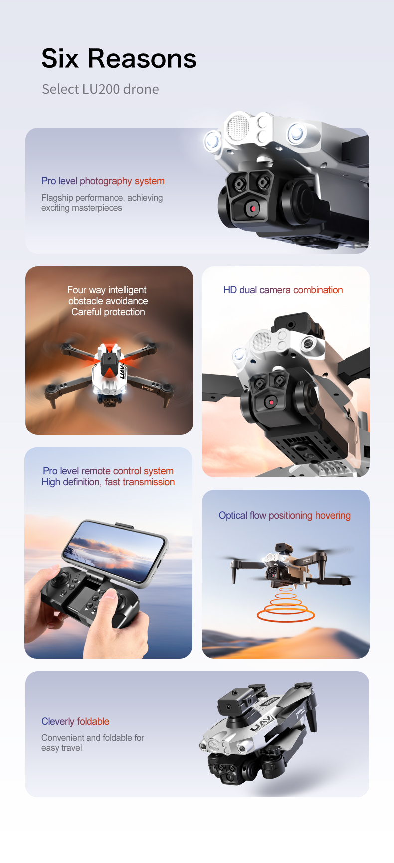 Lu200 Gesture Video Toy Drone Obstacle Avoidance 360 Degree Flip 2.4g Wifi Fpv Selfie Drone Folding Uav Aerial Quadcopter