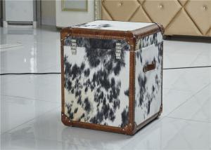 China Vintage Style Leather Storage Trunk Cow Leather Fur Material 1 Drawer Top Genuine Handle on sale