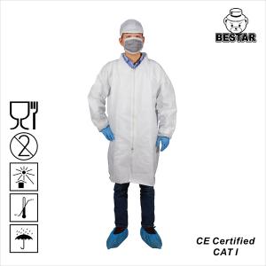 China Elastic Cuff Disposable Lab Jackets SPP Nonwoven Disposable White Lab Coats on sale