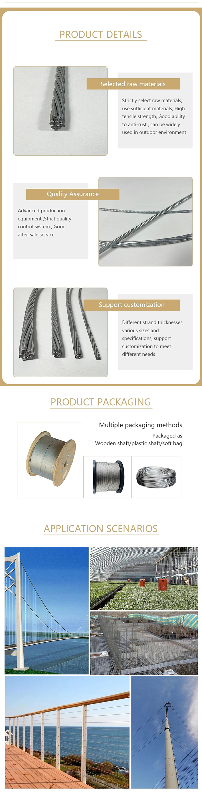 High Tensile and AISI 316 304 Stainless Steel Wire Rope for Balustrade Lifting Capability Guaranteed