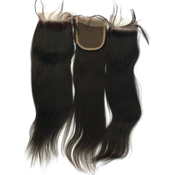 Factory Free Shipping Hot Sell Unprocessed Natural Color 1B# Knot Bleached Free Part 4*4inch Lace Closure Silky