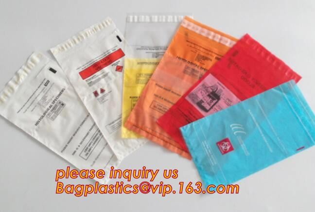 8"*10" BIOHAZARD PRINTED SPECIMEN BAGS with tear off line, 3-wall Biohazard Specimen Bags, Laboratory Specimen Transport