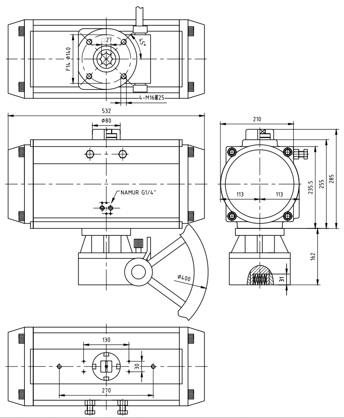 Piston Type Single Acting Spring Return Pneumatic Actuator