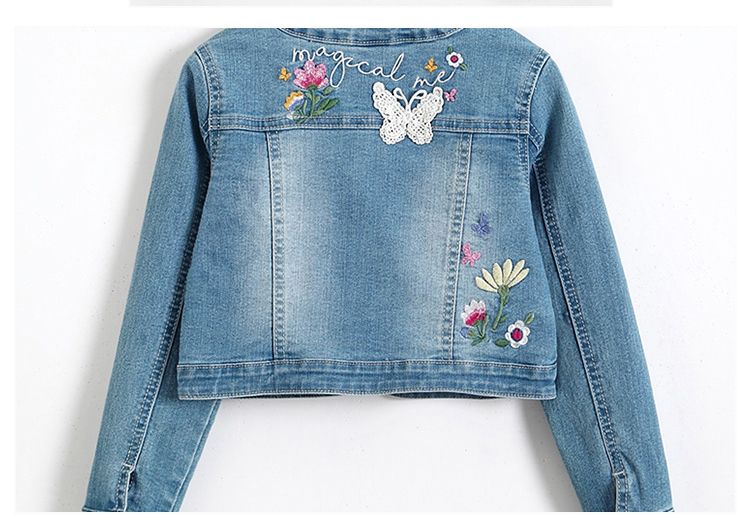 Embroidery Snap button/Lace with Long sleeve denim jacket