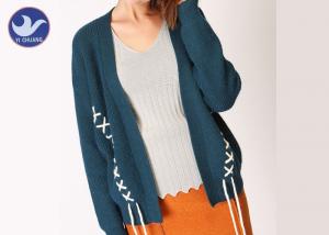 Loose Effect Winter Knit Cardigan Sweaters For Women , Hit Color Cross Embroidery