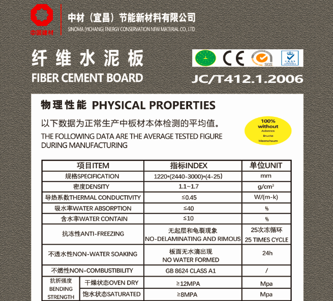 Non Asbestos 12mm Compressed Fibre Cement Sheet Waterproof Pressed Board
