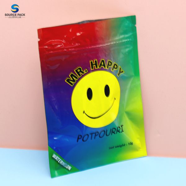 Gravure Printing Custom Weed Packaging Colorful Smell Proof Zip Lock Mylar Pouch