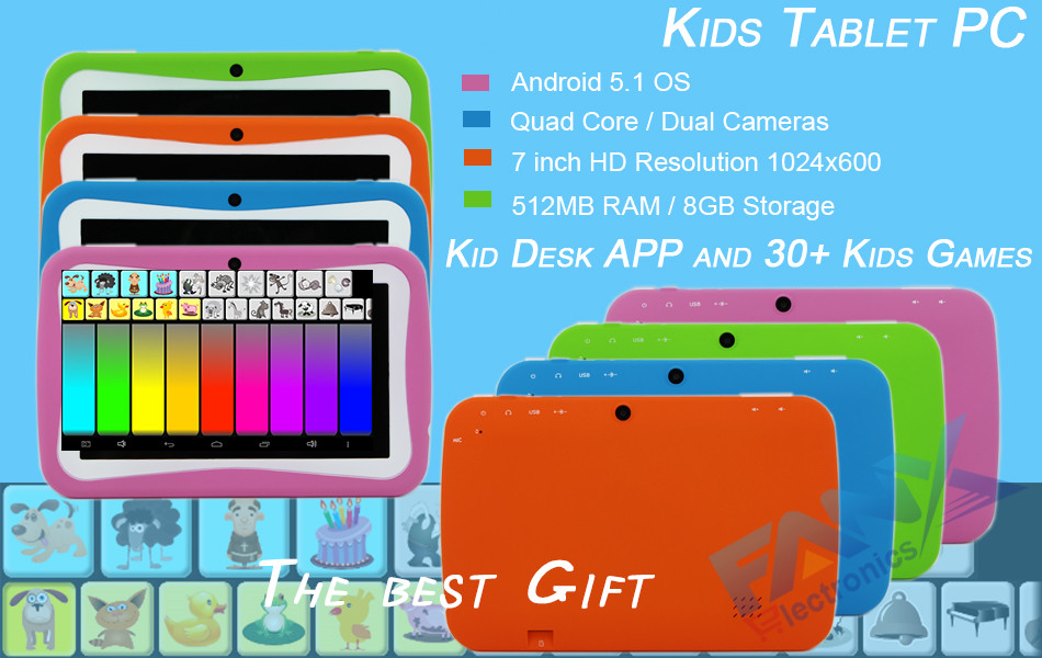 7 inch Quad Core Kids Tablet PC for Children 8GB Quad Core Android 5.1 BabyPAD with Educational Games Desig for Child