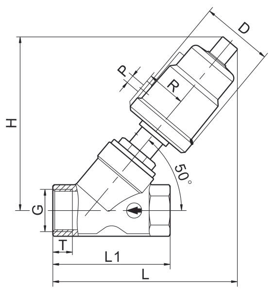 1 1/2'' DN40 Pneumatically Operated 2/2 Way Angle Seat Valve