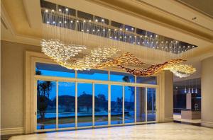 Quality Hotel Lobby Customized Glass Chandelier With Brass And Crystal Accents wholesale