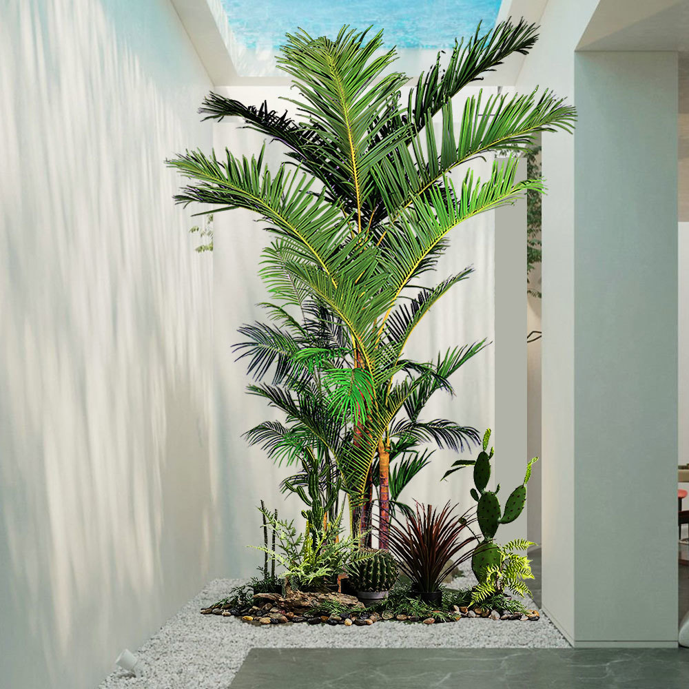 Palm Plant Artificial Giant Kentia Palm Cluster - 11.8ft Commercial-Grade W/Anti-Theft Tech (Multi-Trunk)