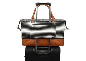 China Ladies Black Strips Women'S Weekender Bags Canvas Material Cotton Lining on sale