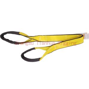 China Yellow Polyester Web Sling have one Blue Stripe in the middle of webbing, 9800 #/inch 2Ply, Twisted Eyes Each End on sale