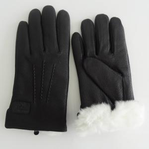 China Black Rabbit Fur Lined Deerskin Mens Soft Leather Gloves on sale