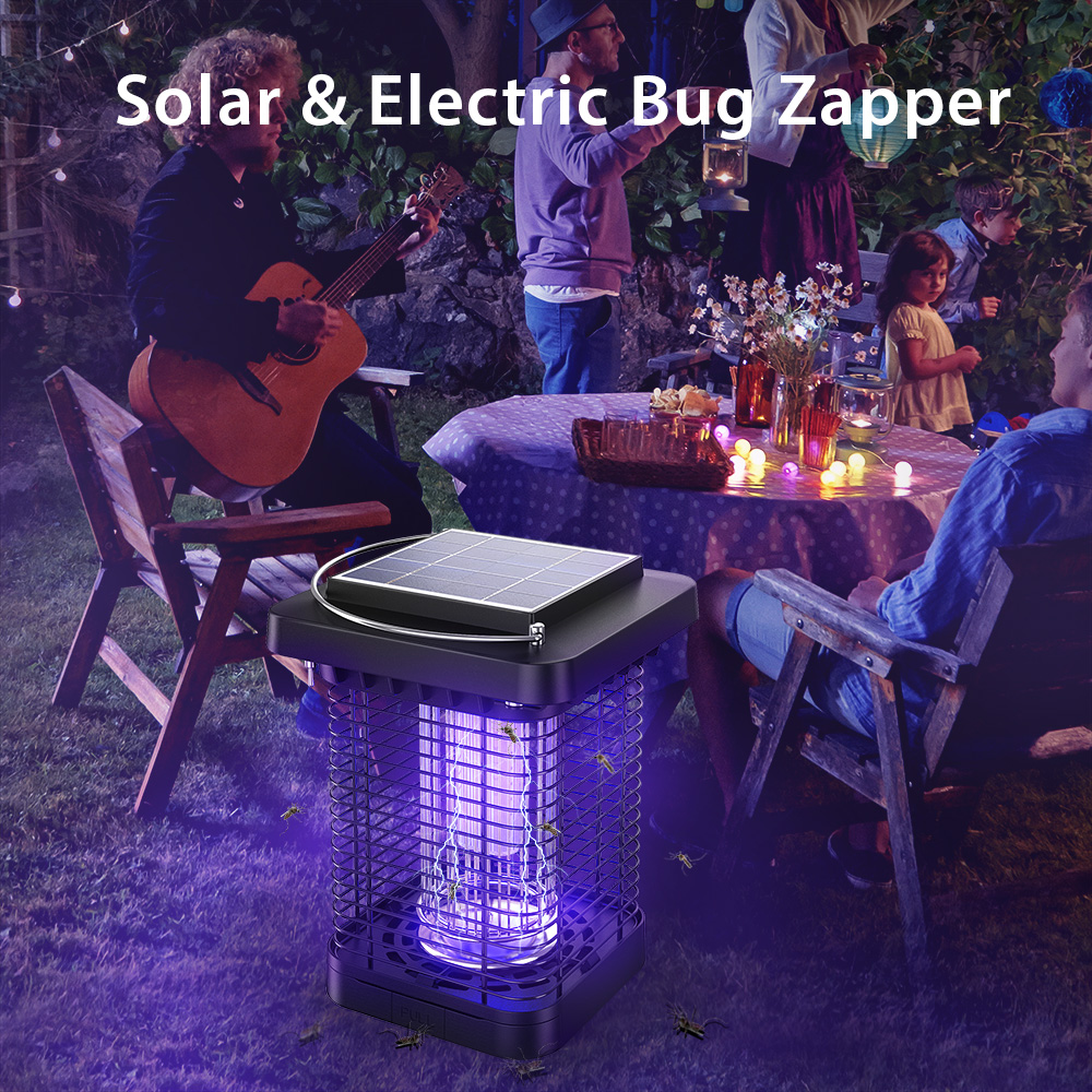 Waterproof Led Camping Solar Light Mosquito Zapper Handheld Rechargeable