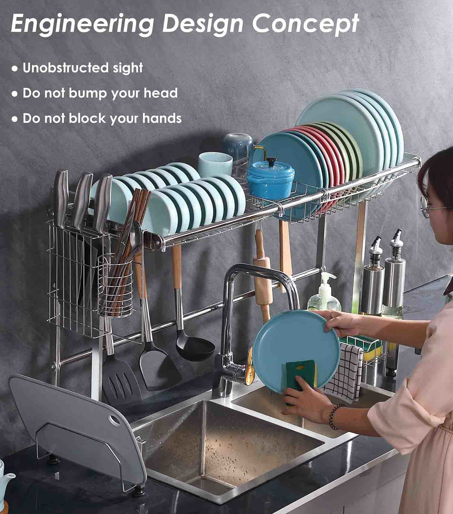 12Inch Width Adjustable Over Sink Dish Rack SUS304 Material 23 Inch Height