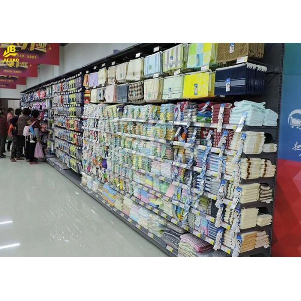 2.0M High Light Gray Grocery Display Racks For Basketball Buckle Back Panel 0.6MM