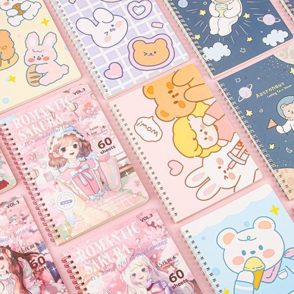High Value A5 & A3 Cute Creative Loose-Leaf Spiral Notebook PP Cover Student Horizontal Line Diary Paper for School Use