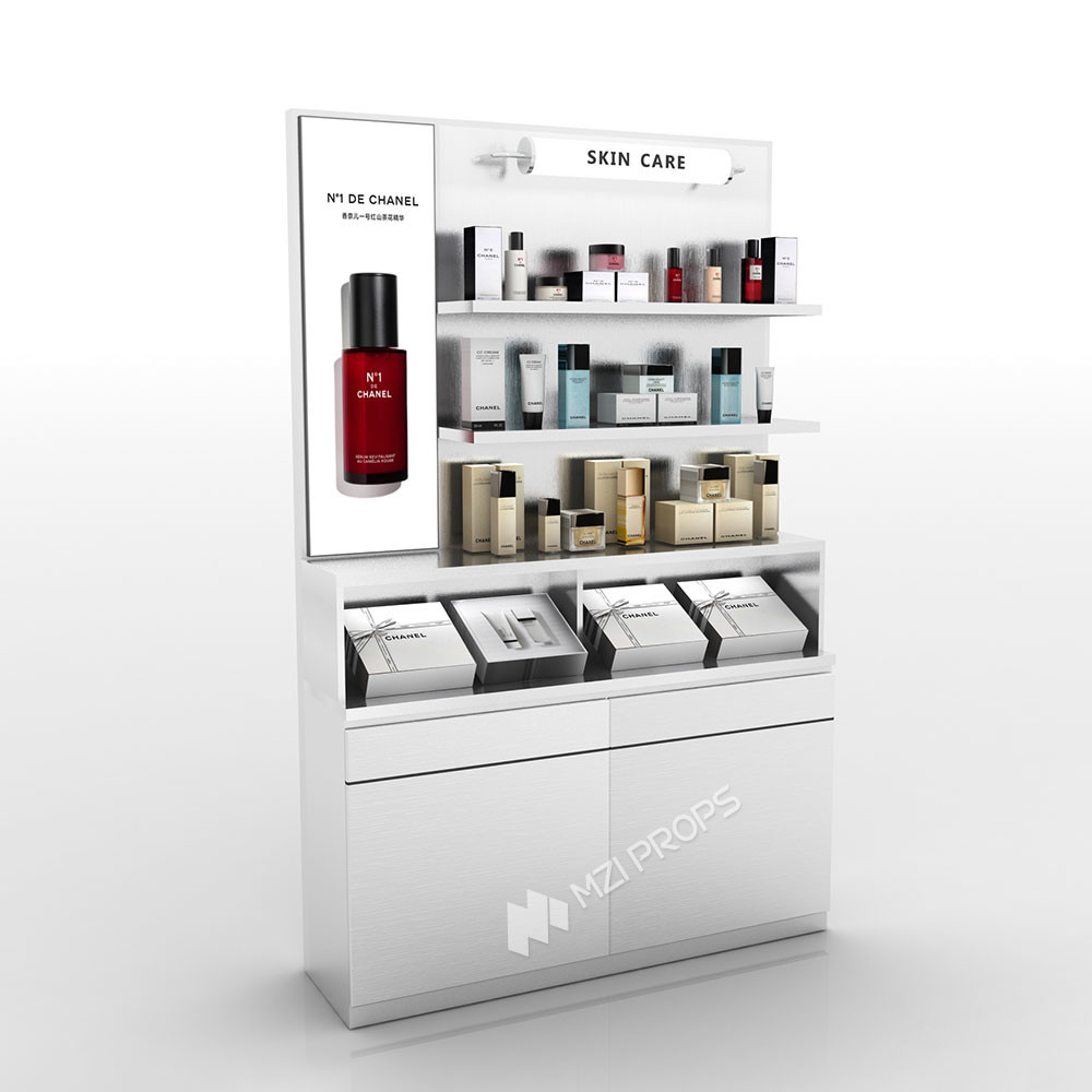 Silver Gray Skincare Display Cabinet Stainless Steel Multi-layer Rack For Retail Shop Interior Design