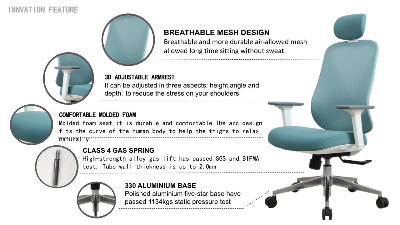 Adjustable Ergonomic Swivel Chair Breathable Mesh Chair With 3D Armrests