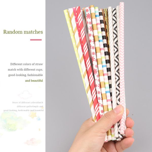 10mm Bendy Gold Foil Striped Biodegradable Paper Straws With Paper Boxes