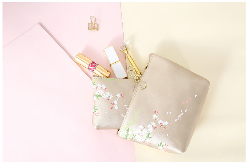 Portable Women Flower Pattern Printing PU Cosmetic Bag