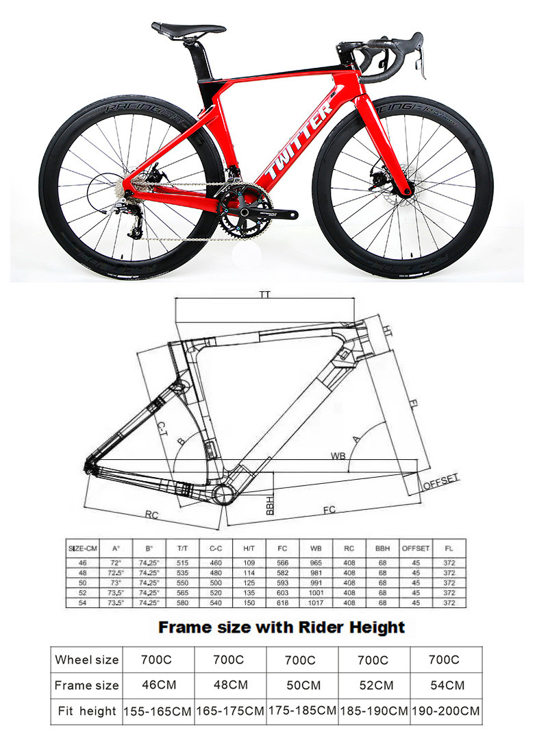 700C R5 Cable Brake Twitter Carbon Road Bike With REREOSPEC-22 Speed Groupset