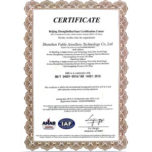 Shenzhen Fable Jewellery Technology Co., Ltd. Certifications