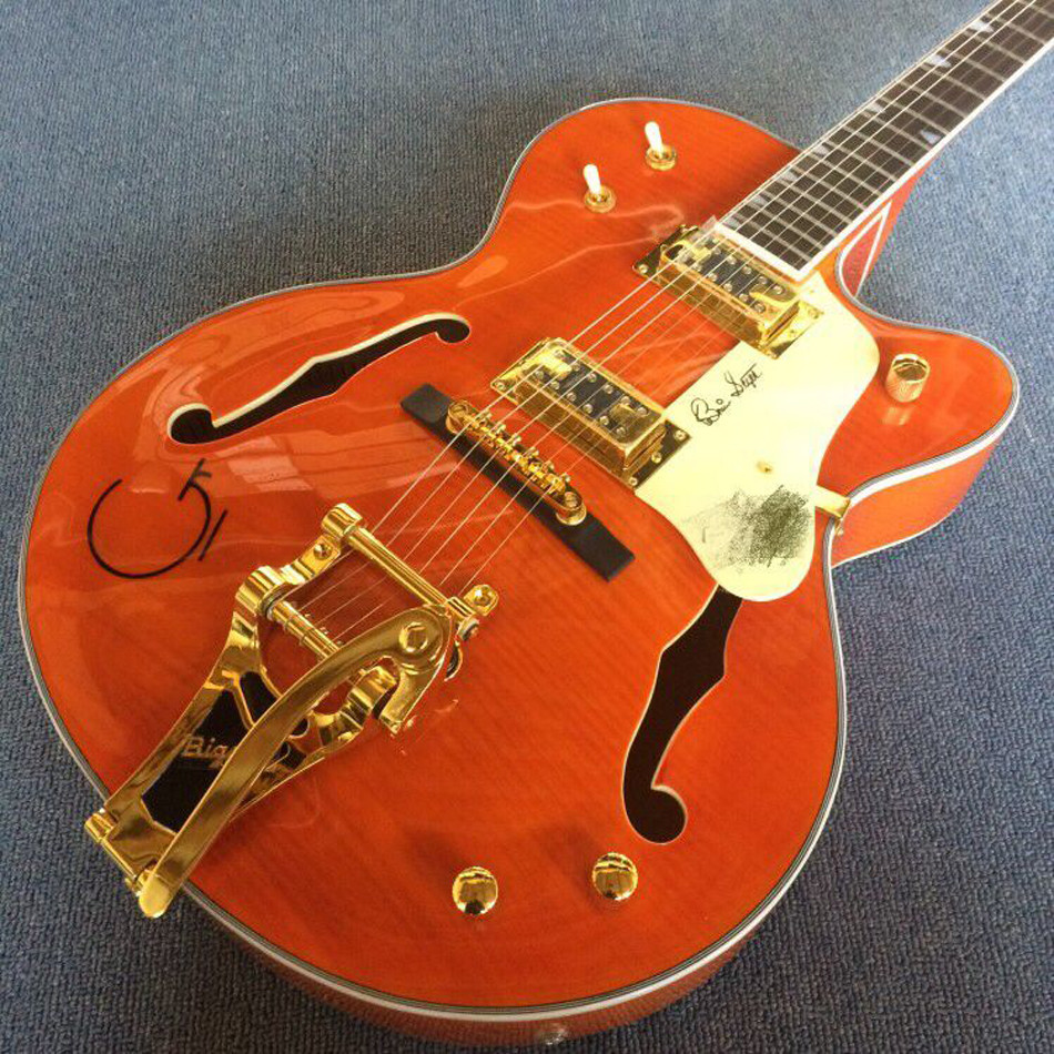 New style high-quality hollow body jazz electric guitar, Double F holes,Tremolo system ,Flame Maple top