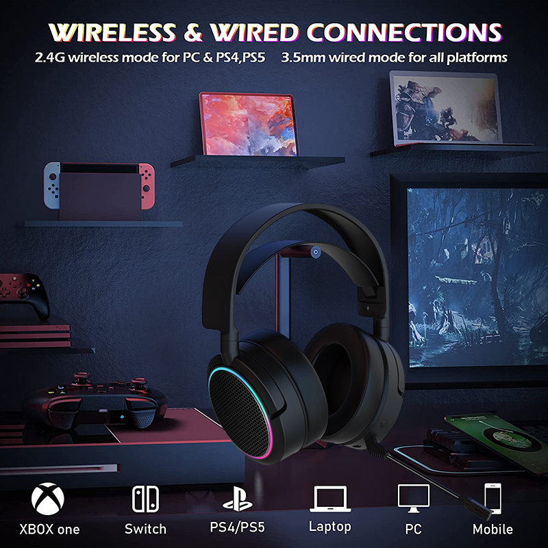 Custom Logo 7.1 Surround Sound Wireless Gaming Headphones 2.4ghz For PS4 Xbox One