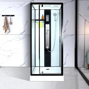 Quality Black Frame Steam Shower Cubicle Glass Cabin With 15cm Shower Tray wholesale