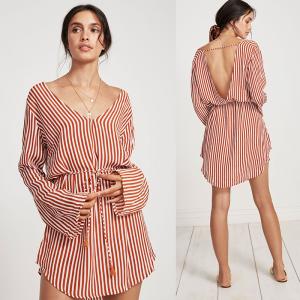 China Summer Wholesale Design Striped Long Sleeve Casual Woman Dress on sale