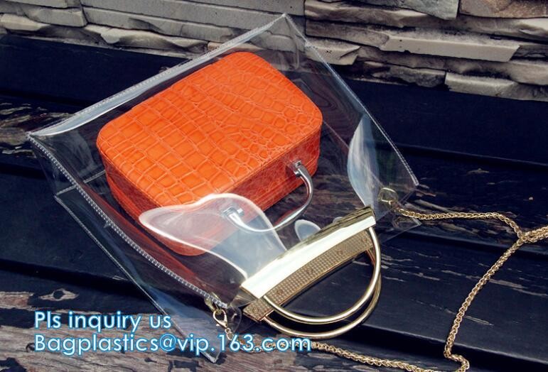 top quality transparent pvc clear handbag, PVC Handbags Custom 2pcs in 1 Set Promotional Handbags, ZIPPER tote with colo