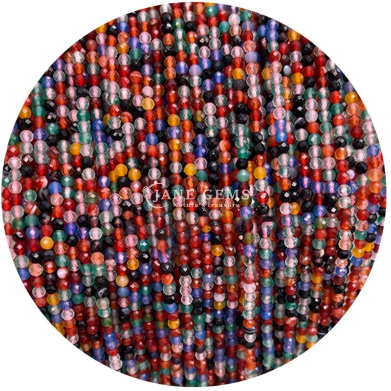 Gems Bead Natural Crystal Faceted Round Shape Small Dalmatian Jasper Ruby Zoisite Loose Bead Strands for Bracelets